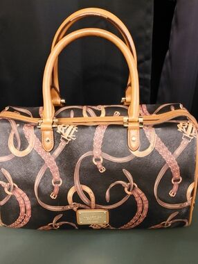Ralph Lauren Black And Gold Equestrian Barrel Purse Handbag